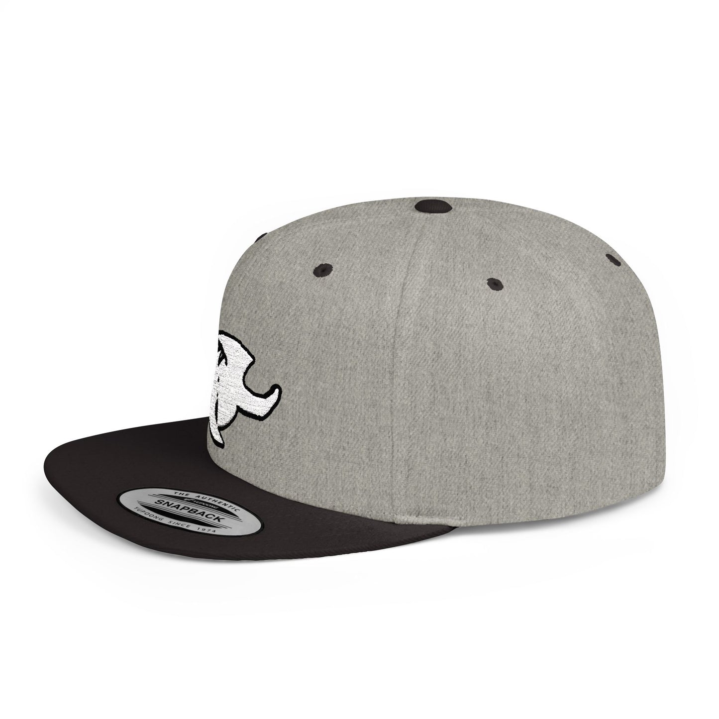 HK Logo Flat Bill Snapback - Trendy White Cap for Casual Style