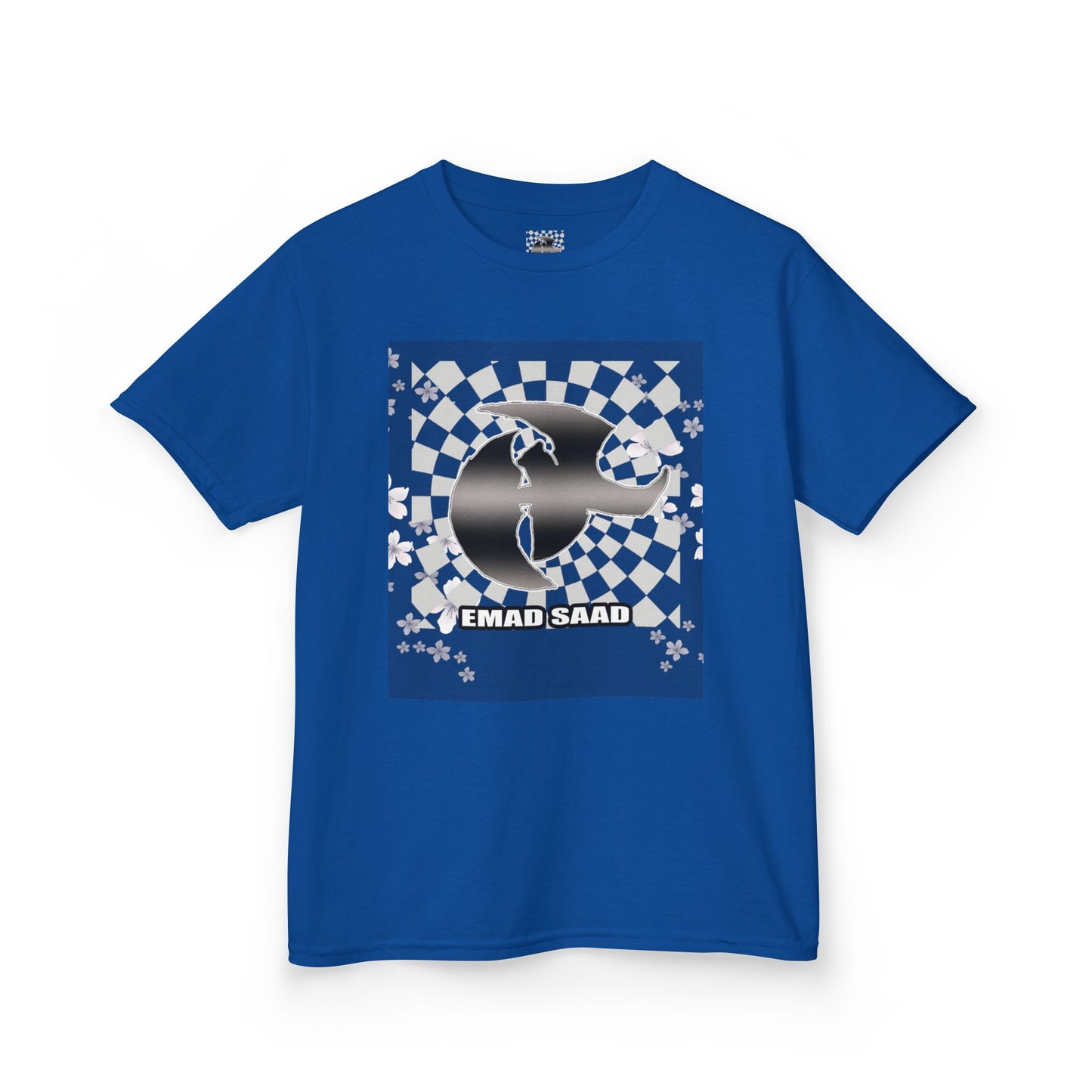 Kids Tee — Checkered HK Graphic with “EMAD SAAD”