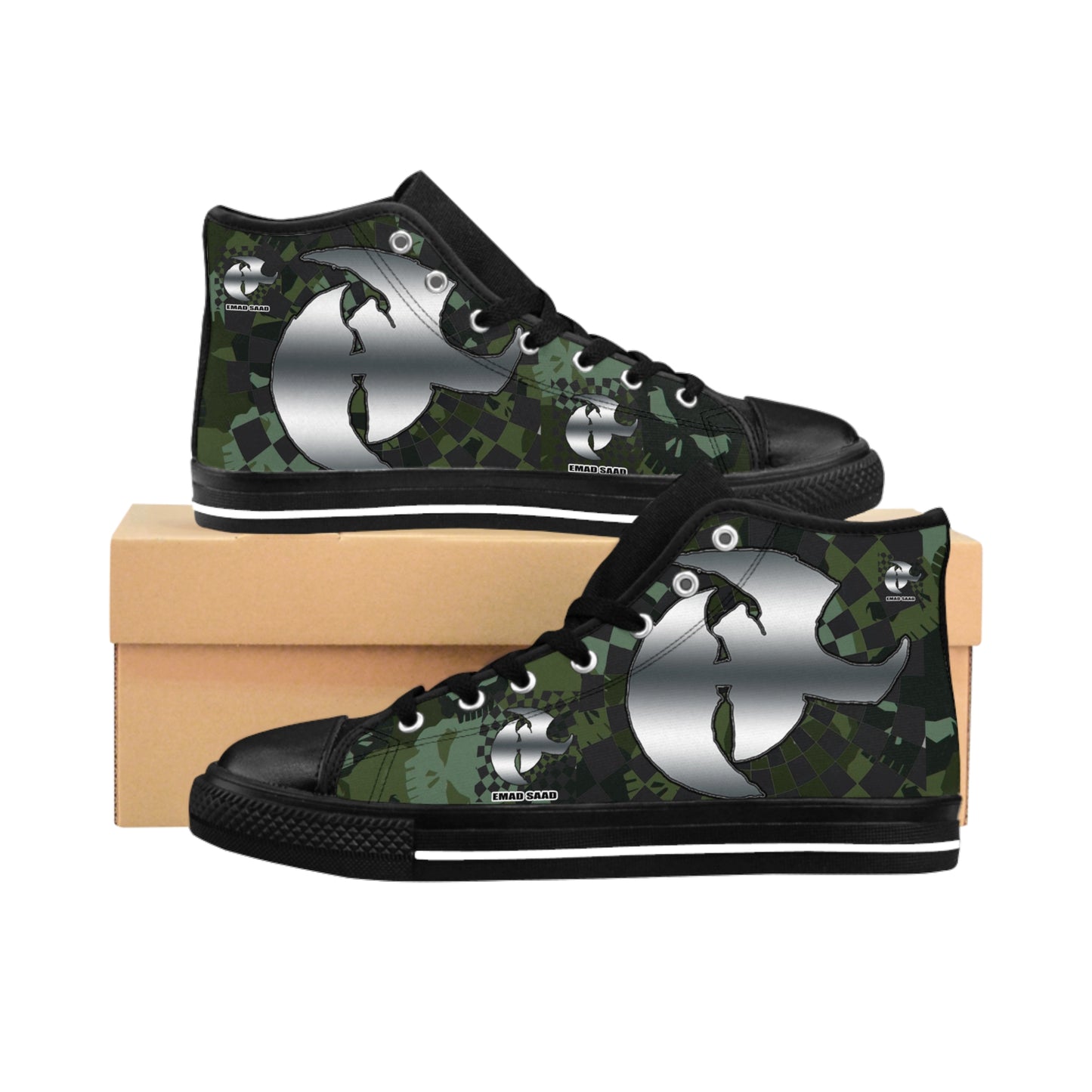 Men's Classic Sneakers - Stylish Green Camo High-Top Shoes for Casual Wear