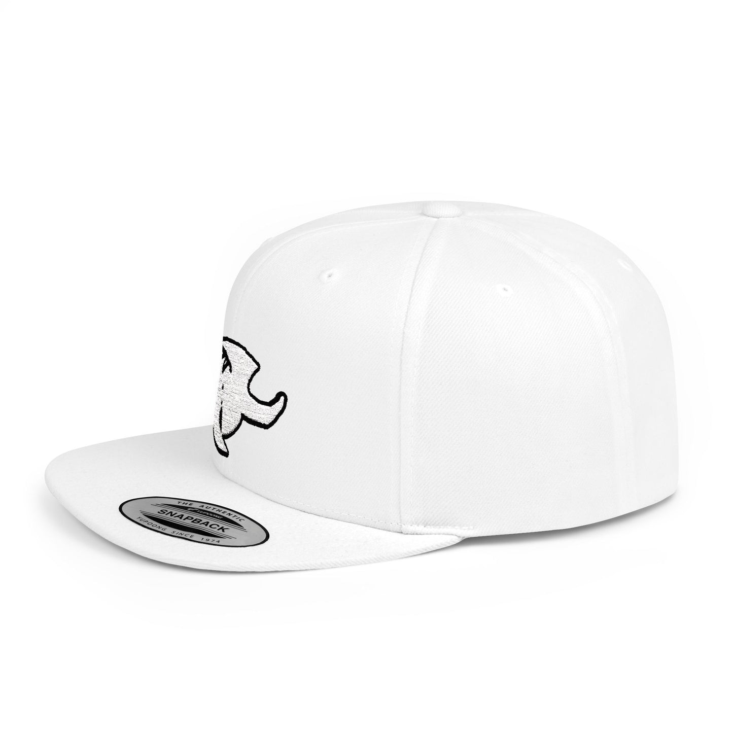 HK Logo Flat Bill Snapback - Trendy White Cap for Casual Style