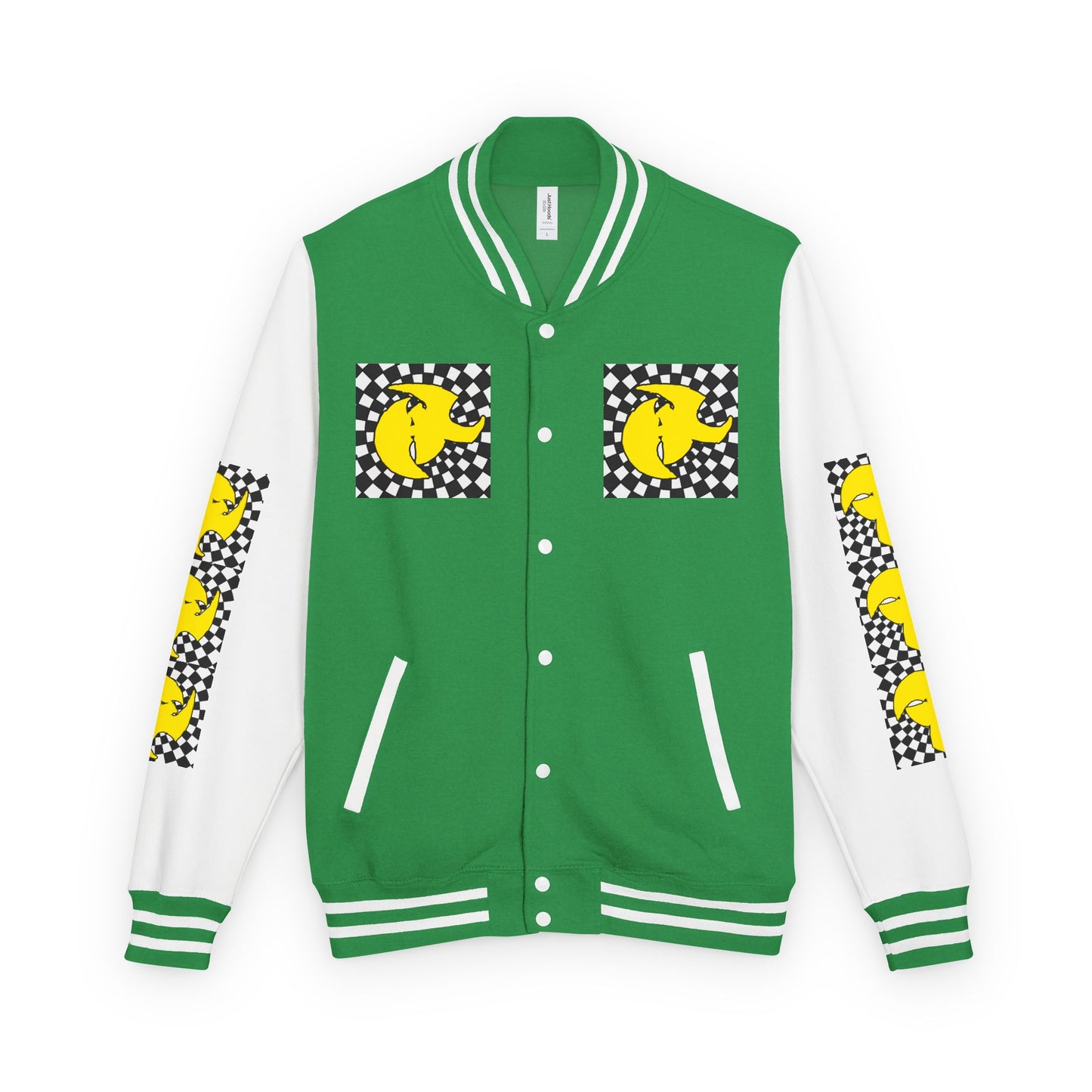 HK CREW Heavyweight Letterman Jacket with Retro Graphic Design