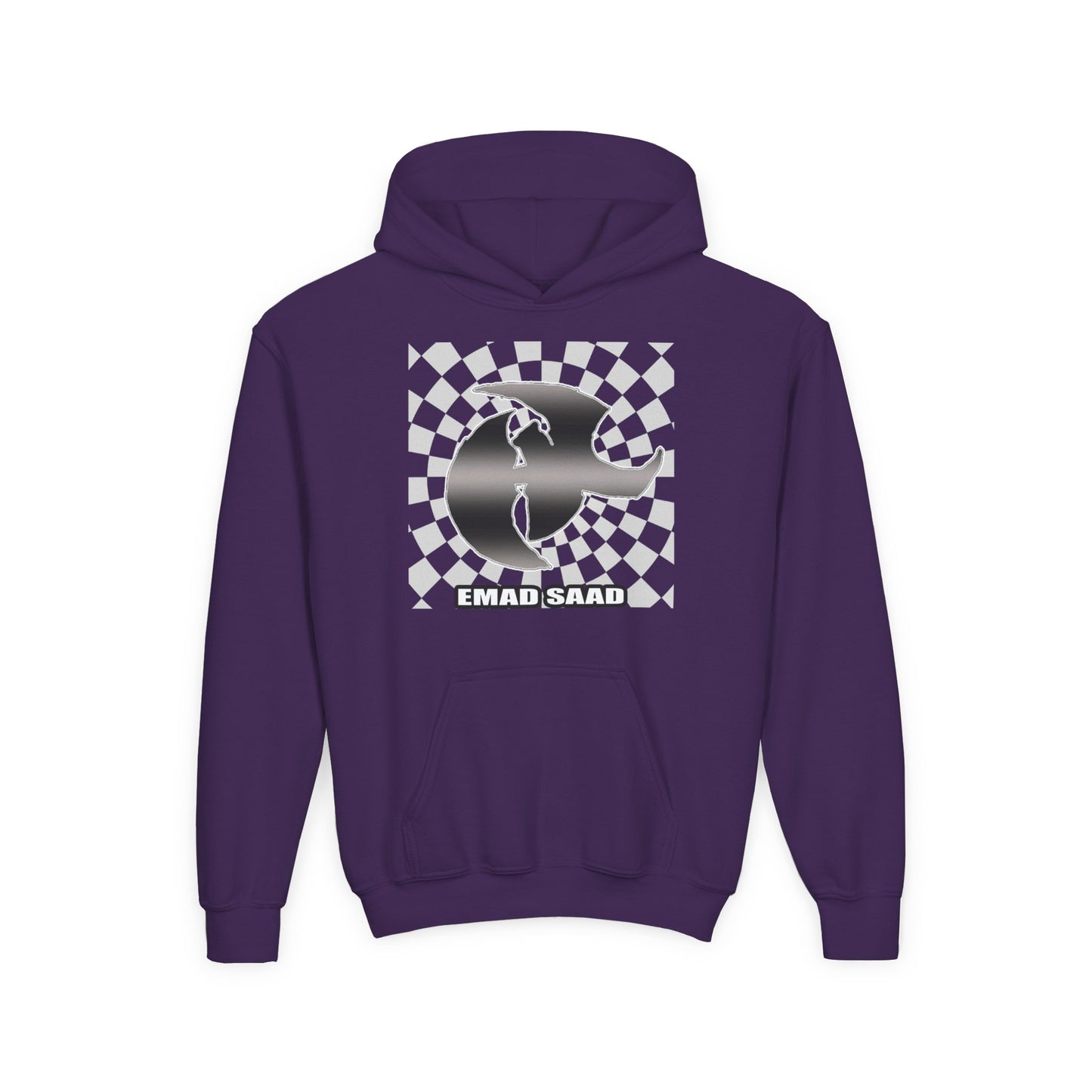 Youth Hoodie with Emad Saad Skate Logo — Black & White Skateboard Graphic