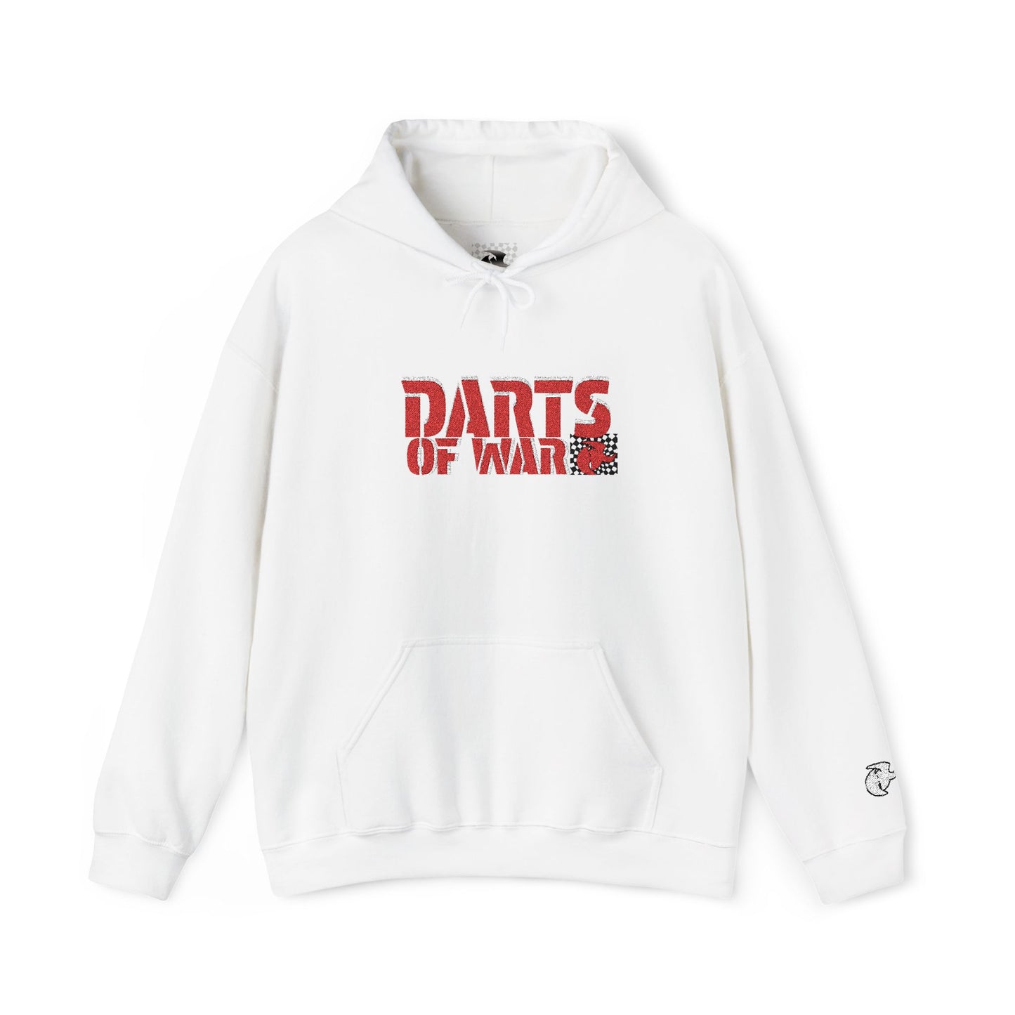 Embroidery Stitched Darts of War Hoodie – Red Distressed Darts Graphic Pullover