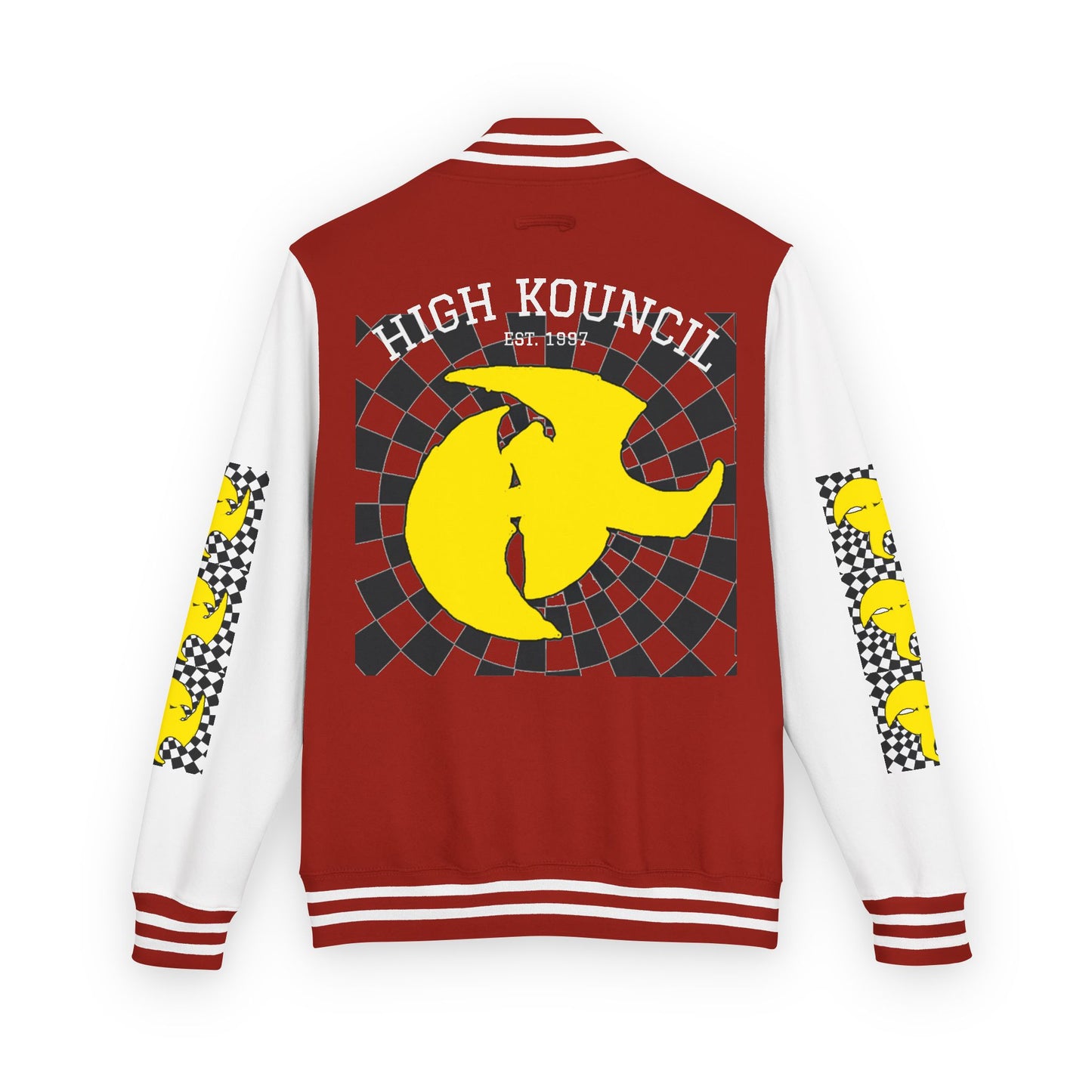 HK CREW Heavyweight Letterman Jacket with Retro Graphic Design