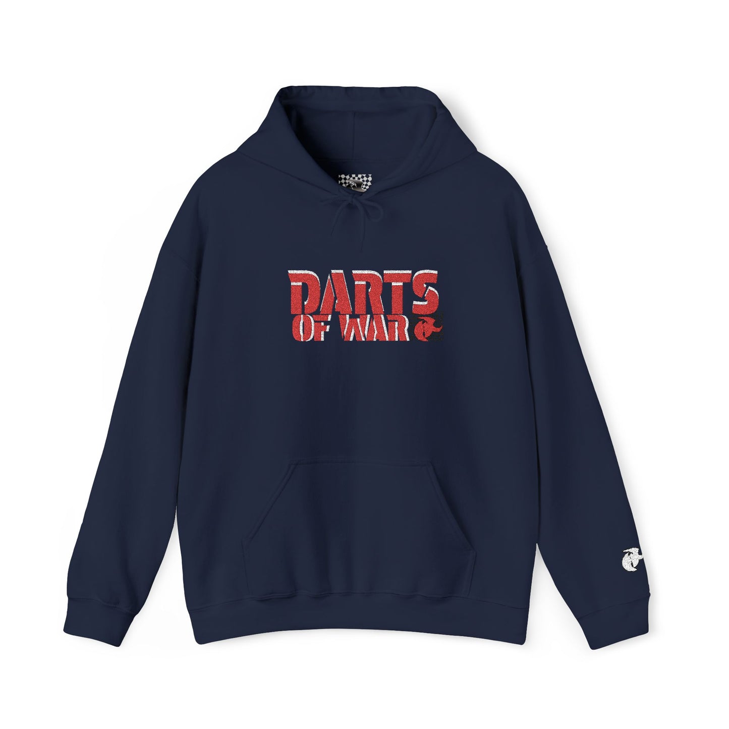 Embroidery Stitched Darts of War Hoodie – Red Distressed Darts Graphic Pullover