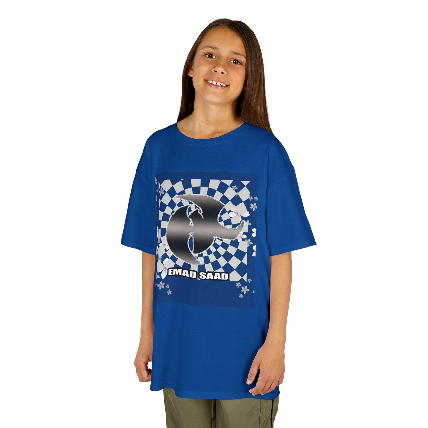 Kids Tee — Checkered HK Graphic with “EMAD SAAD”