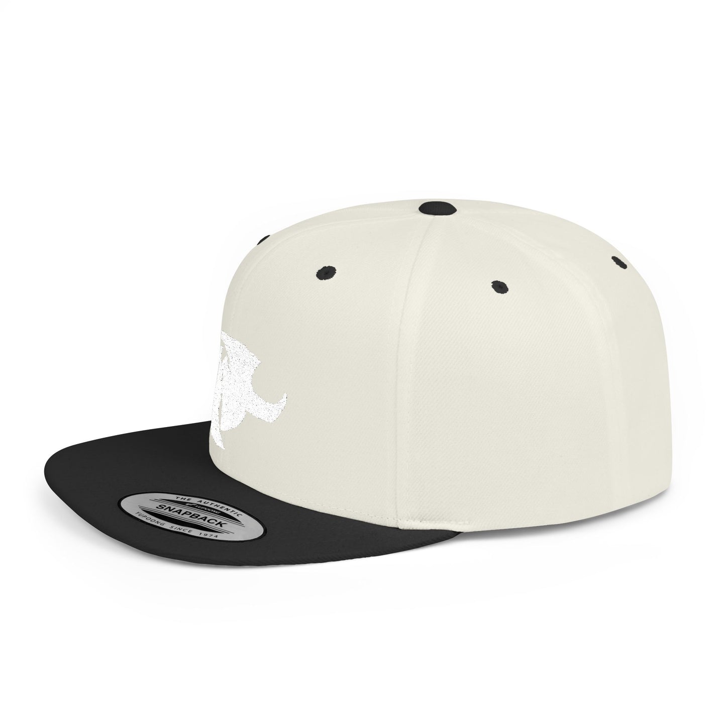 HK White LOGO  Flat Bill Snapback Hat | Stylish Casual Accessory