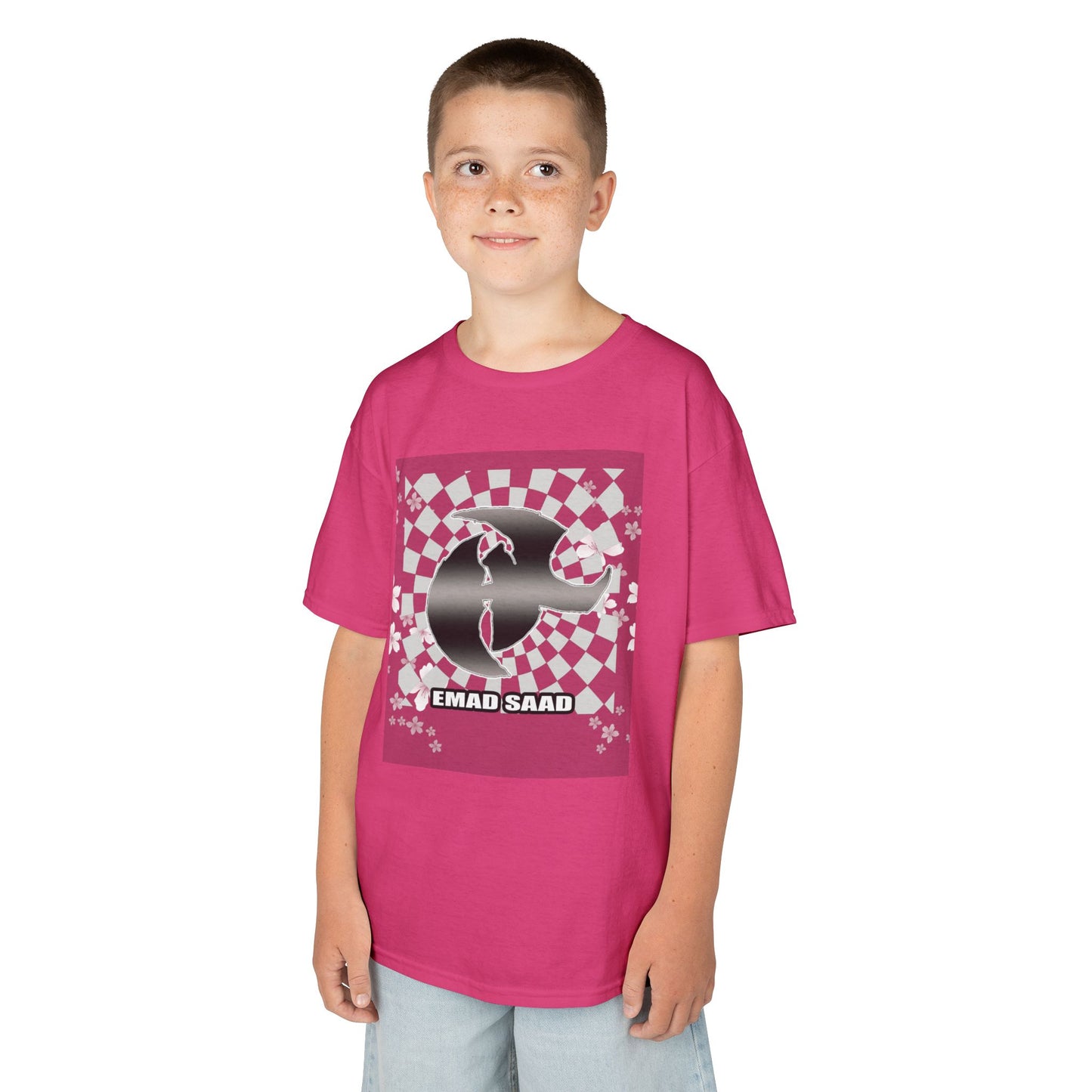Kids Tee — Checkered HK Graphic with “EMAD SAAD”