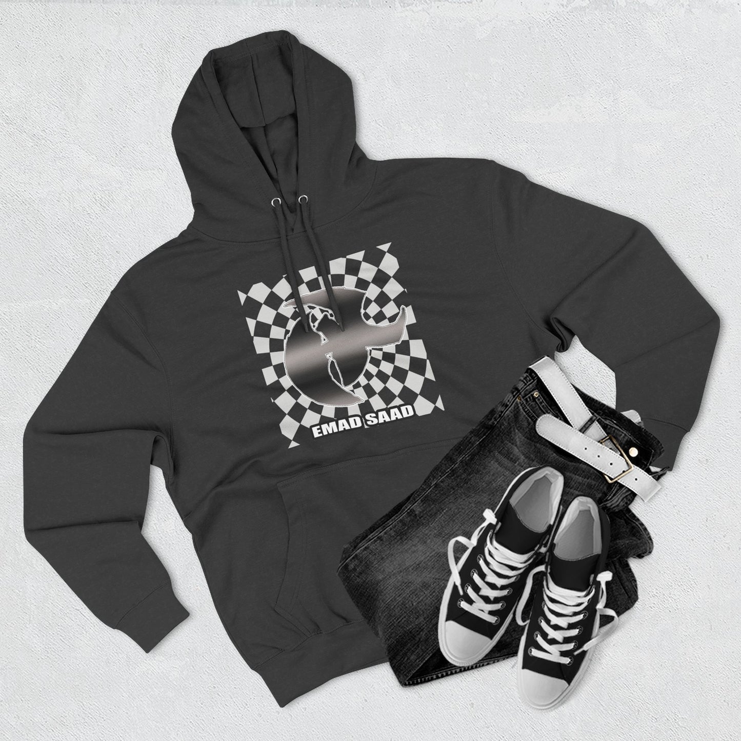 Emad Saad HK Checkerboard Skate Hoodie Graphic Pullover