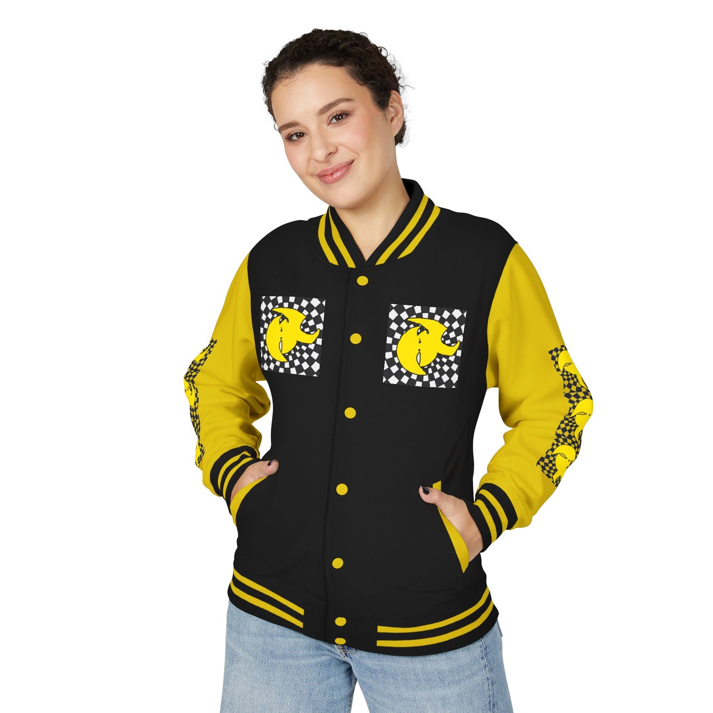 HK CREW Heavyweight Letterman Jacket with Retro Graphic Design