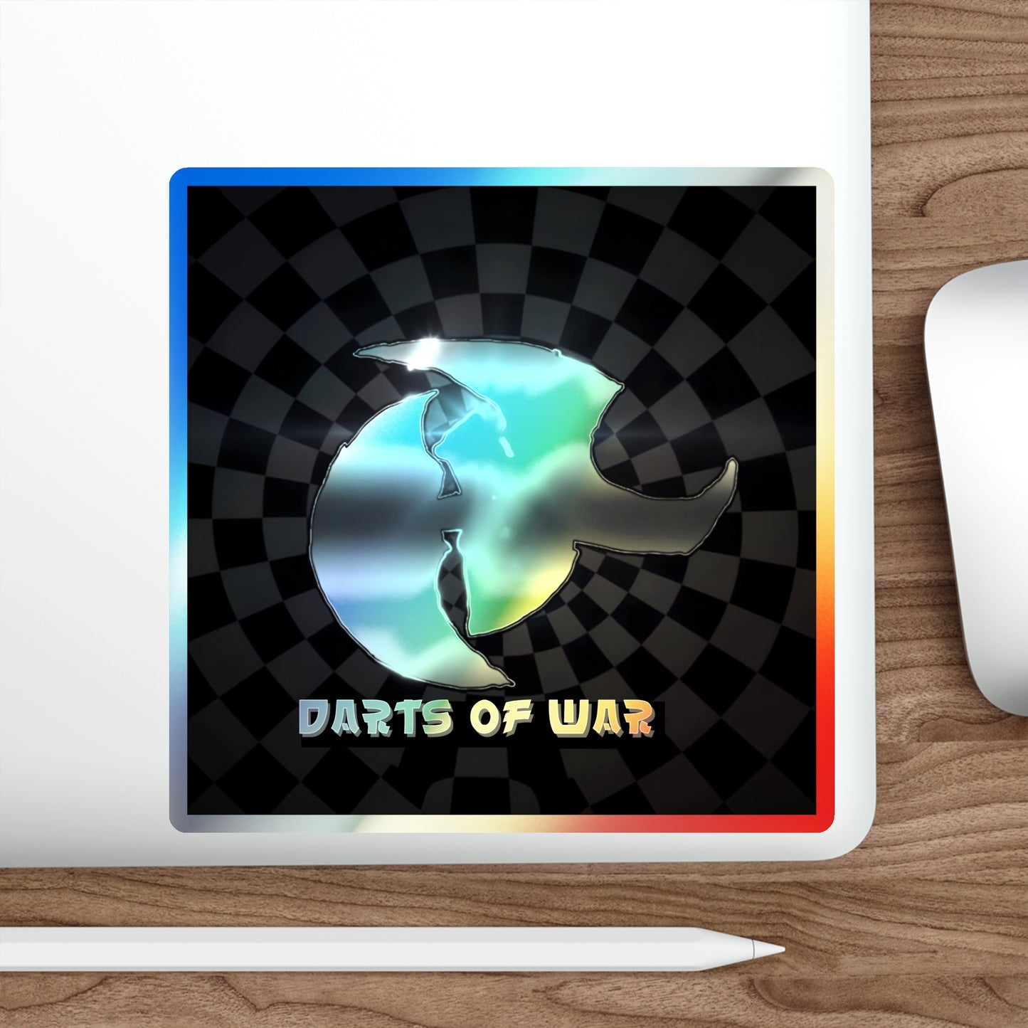 Holographic Die-Cut Sticker — Iridescent 'Darts of War' Logo