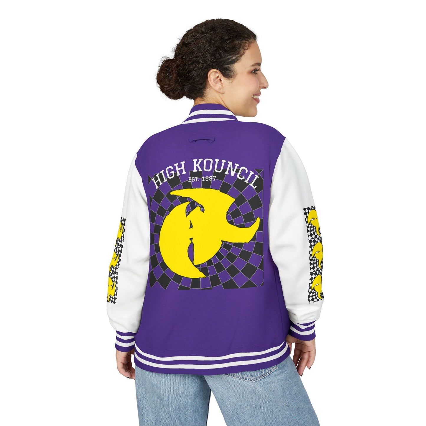 HK CREW Heavyweight Letterman Jacket with Retro Graphic Design