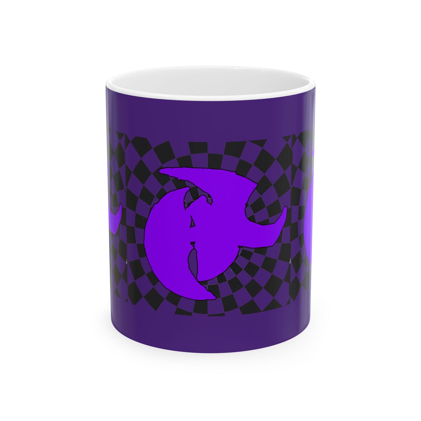 HK LOGO Vibrant Purple Ceramic Mug with Checkered Design - Ideal for Coffee Lovers