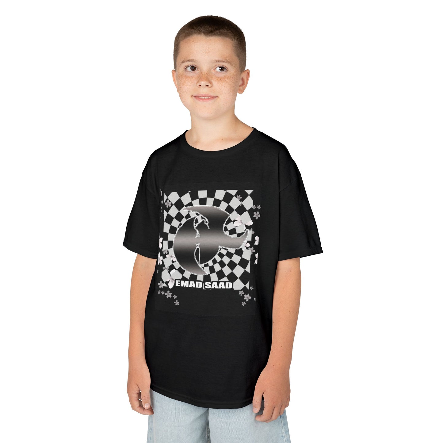 Kids Tee — Checkered HK Graphic with “EMAD SAAD”