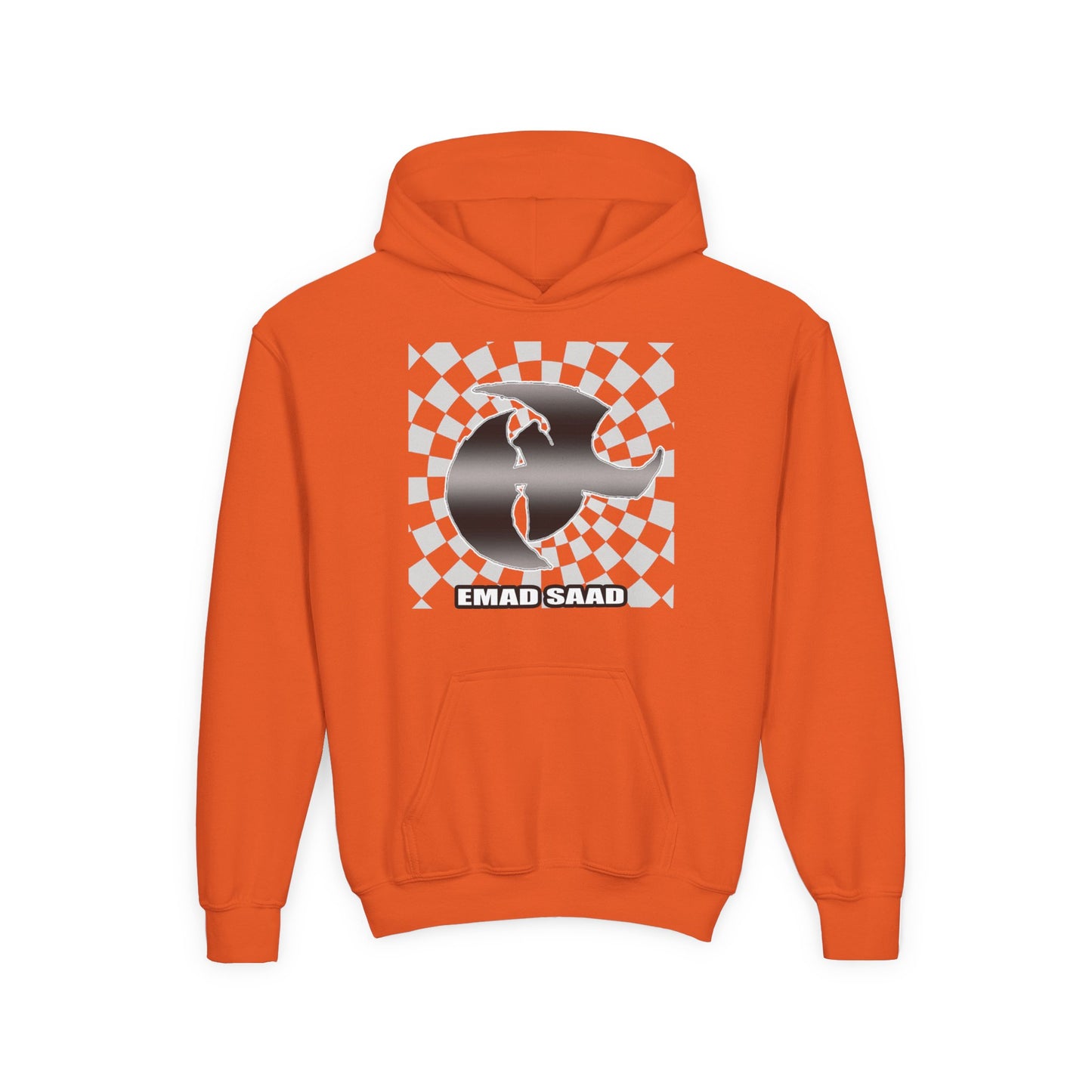 Youth Hoodie with Emad Saad Skate Logo — Black & White Skateboard Graphic
