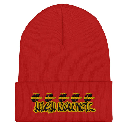 HK RED BEANIE HAT STITCHED EMBROIDERD