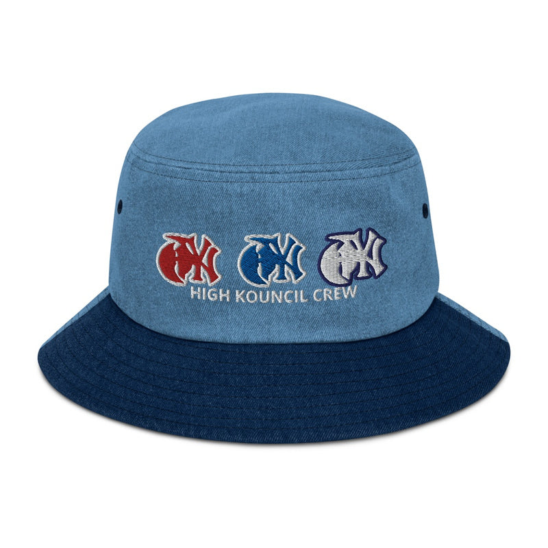 HK NY DENIM BUCKET HAT EMBROIDERED LOGO