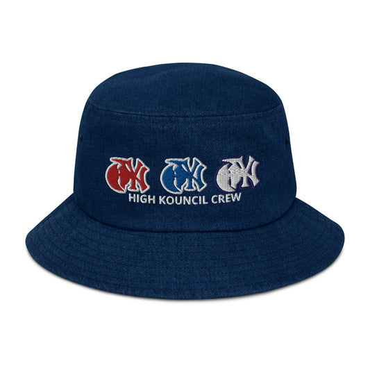 HK NY DENIM BUCKET HAT EMBROIDERED LOGO