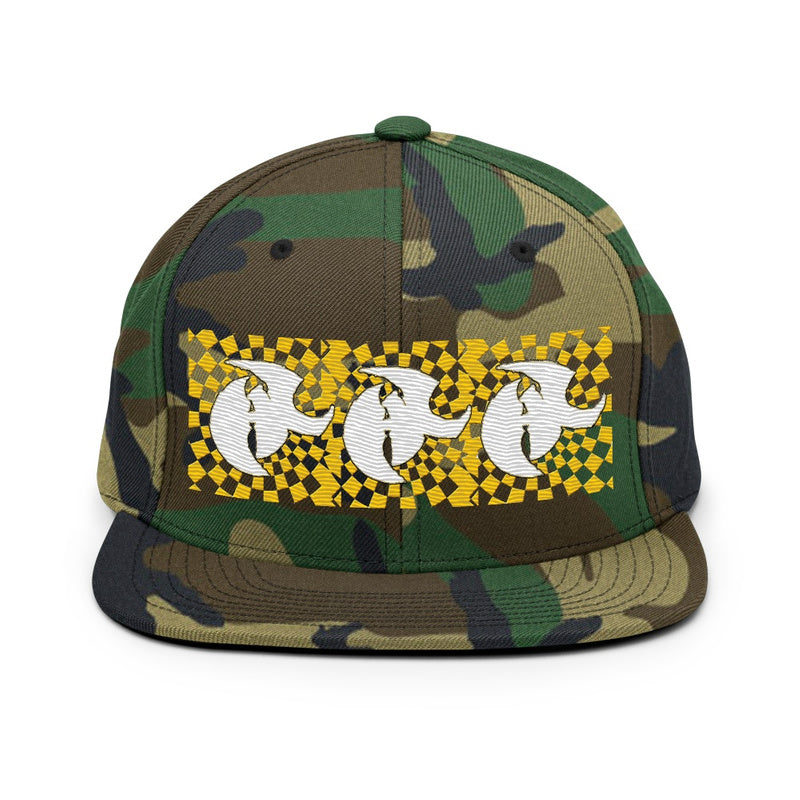 HK snap-back hat checker embroider