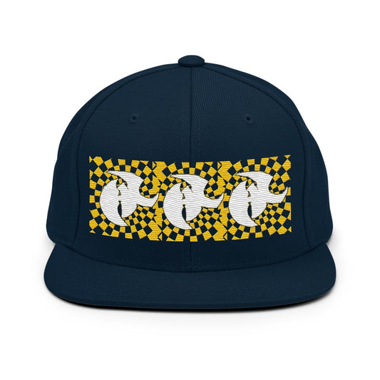 HK snap-back hat checker embroider