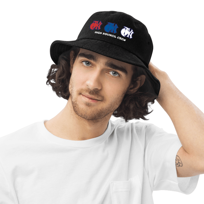 HK NY DENIM BUCKET HAT EMBROIDERED LOGO