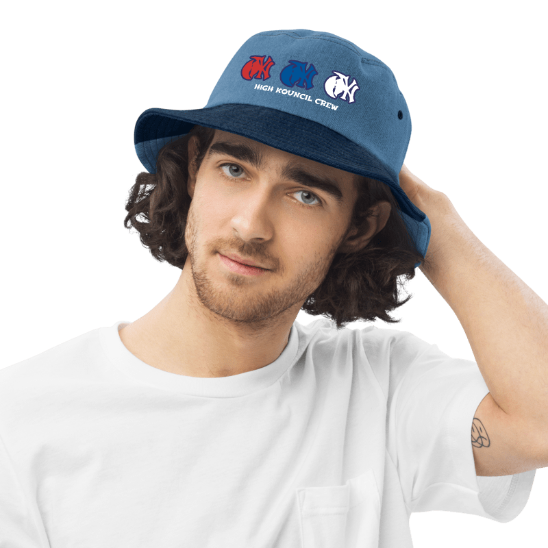 HK NY DENIM BUCKET HAT EMBROIDERED LOGO