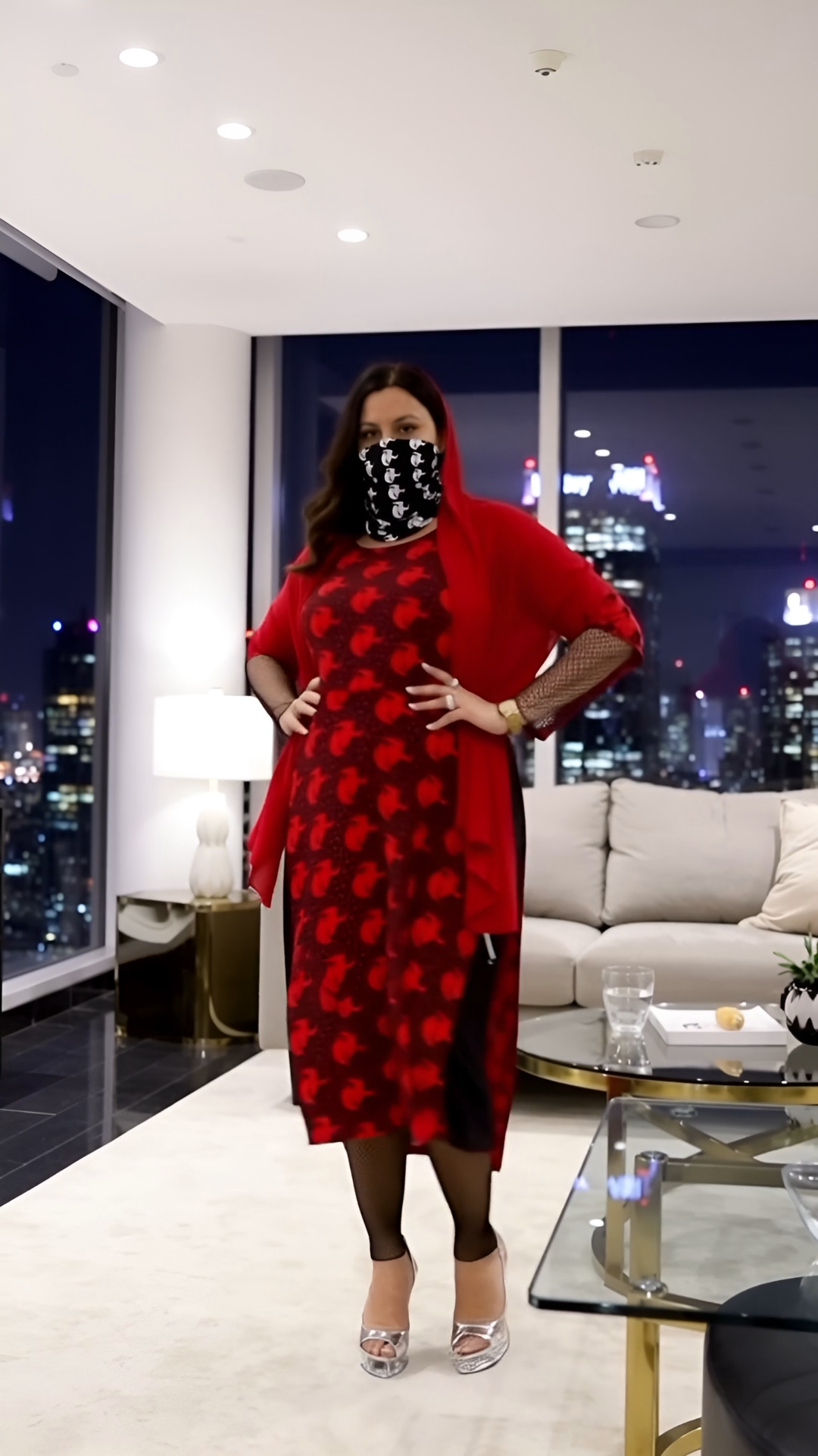 High Kouncil Emad Saad Elegant Long Sleeve Dance Dress with Red Pattern